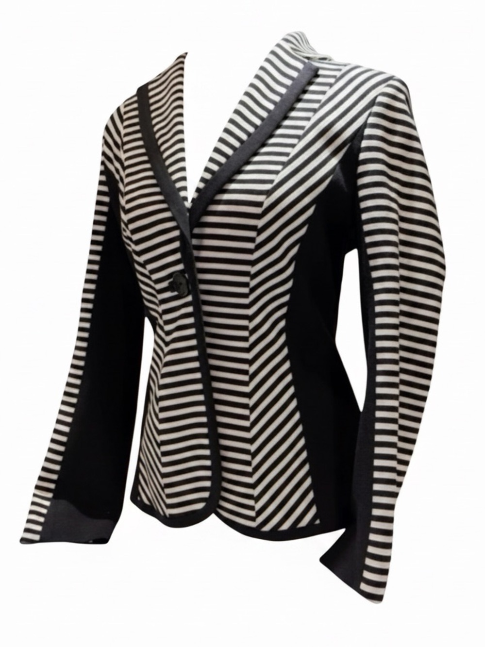 Iris Black White Striped Sculpted Blazer Size 4 Architectural Tailored Like-New - Picture 2 of 10